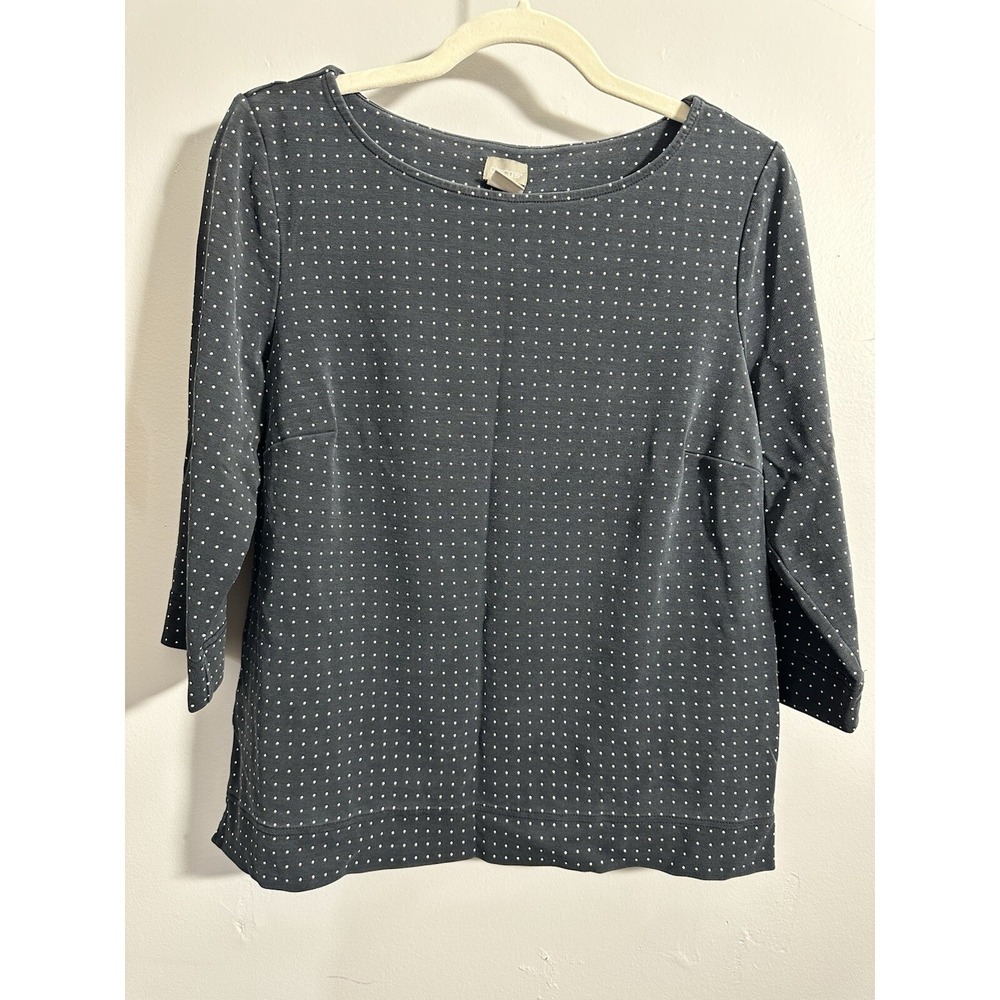 Chico's Women's 2/US L Faded Black White Polka Dot Long Sleeve Top | SKU 0877